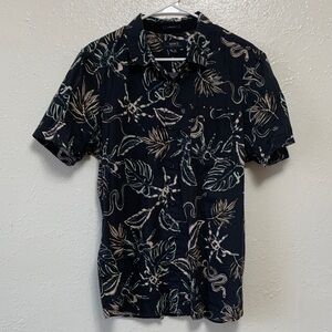 Roark Black Tropical Leaf Short-Sleeve Button-Down Shirt